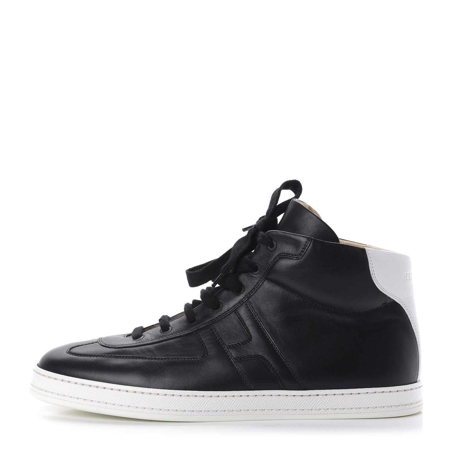 Hermes Calfskin Mens High Top Poker Sneakers 43.5 Black White 1 of 9