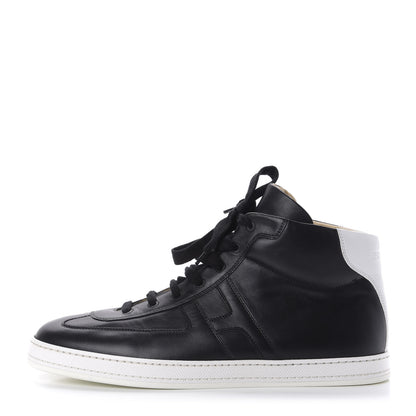 Hermes Calfskin Mens High Top Poker Sneakers 43.5 Black White 1 of 9