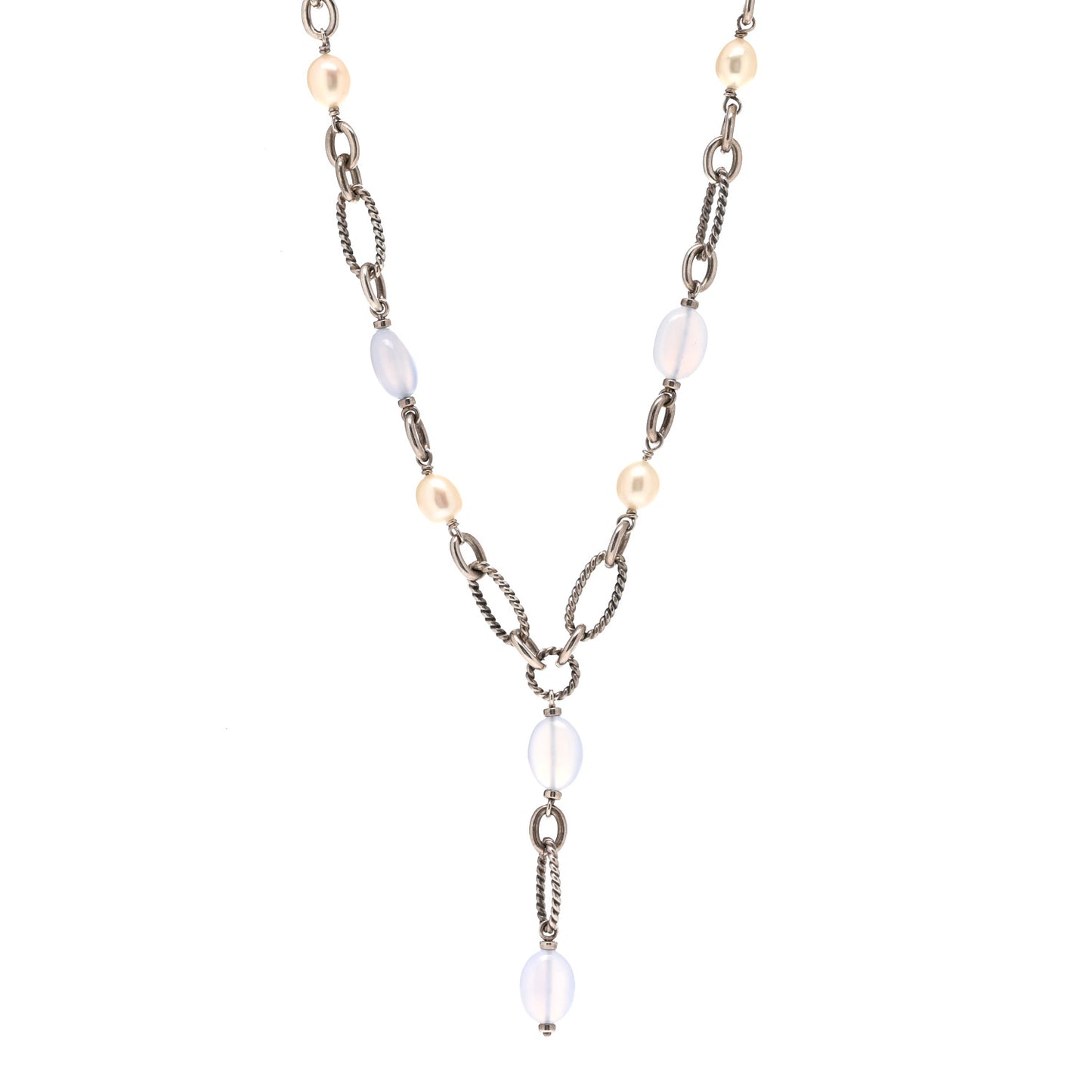 Sterling Silver Chalcedony Pearl Lariat Necklace
