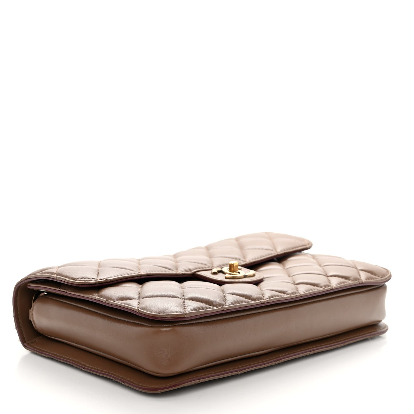 Calfskin Quilted Large Perfect Edge Flap Kaki