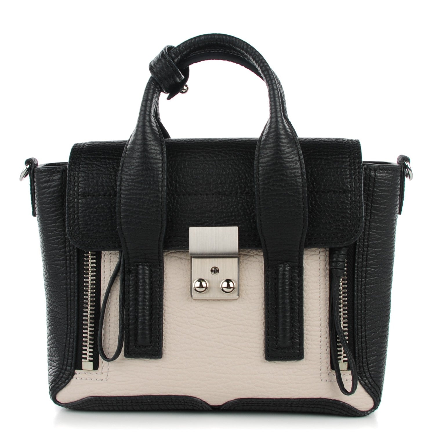 3.1 Phillip Lim 3.1 Textured Calfskin Mini Pashli Satchel Black Feather 1 of 7