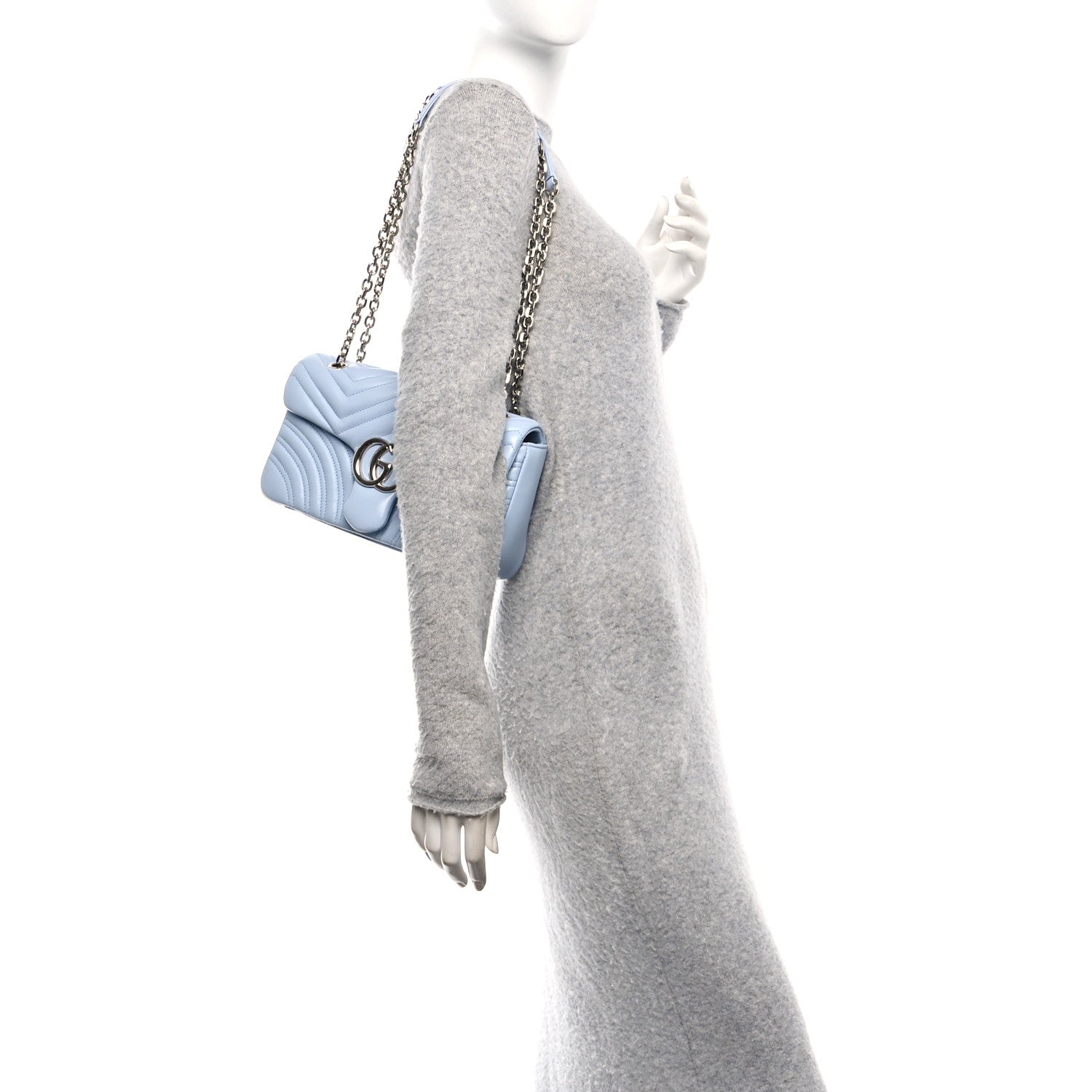 Gucci Lambskin Matelasse Medium GG Marmont Shoulder Bag Porcelain Light Blue 2 of 11