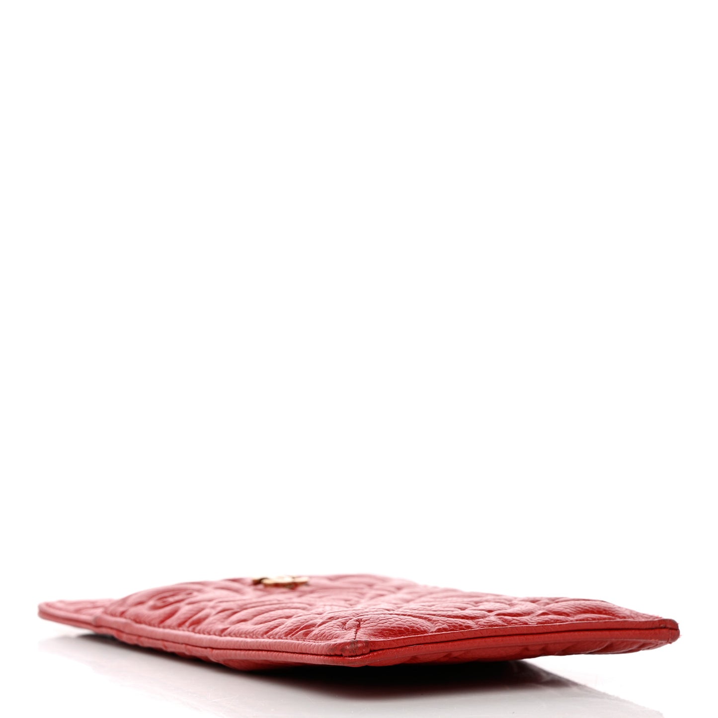 Caviar Camellia Embossed Classic Flat Wallet Pouch Red