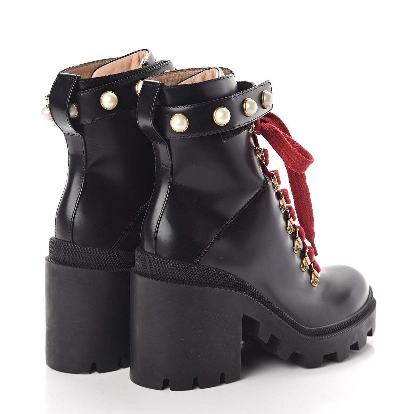 Magnum Calfskin Pearl Lace Up Combat Ankle Boots 38 Black