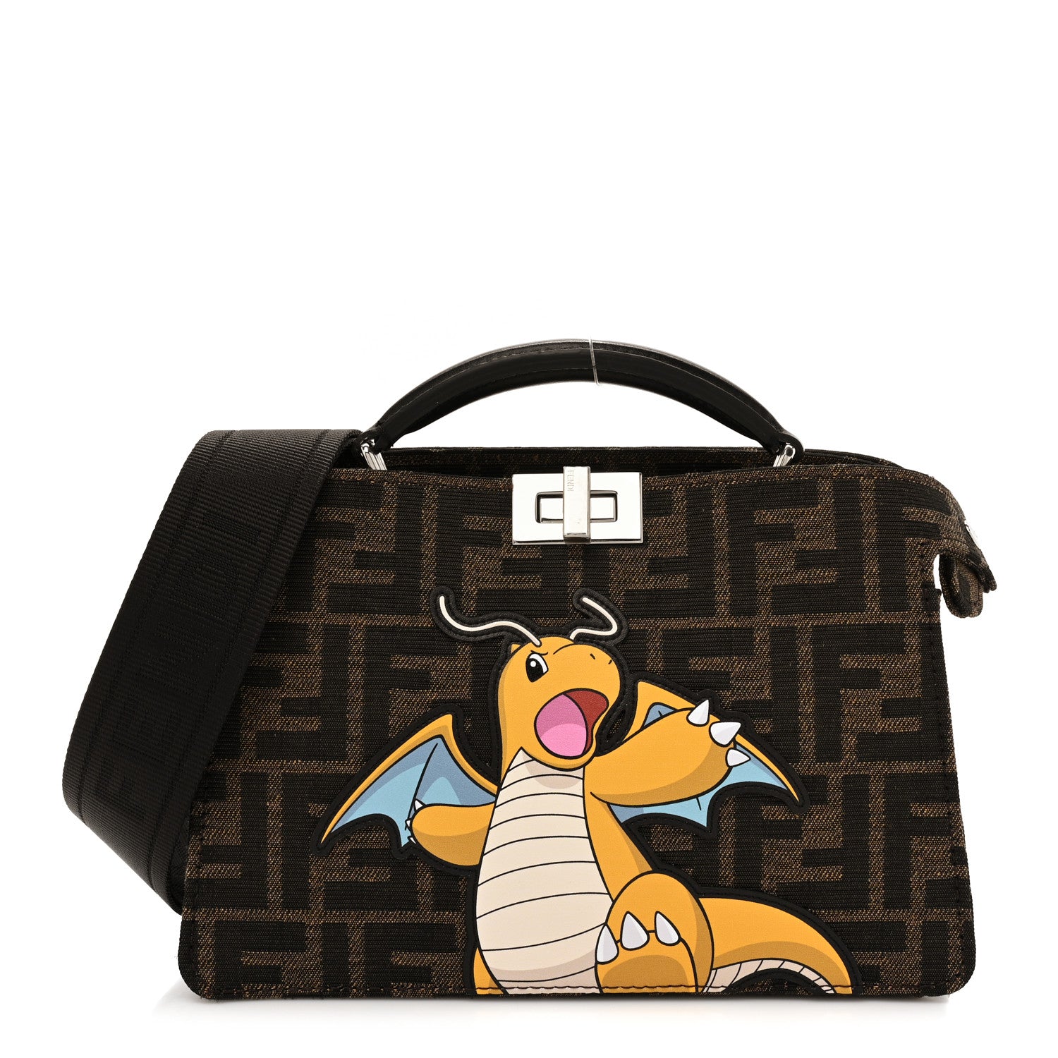 Fendi X FRGMT X POKEMON Fabric Jacquard FF 1974 Pokemon Inlay Peekaboo I See U X Cross Satchel Tobacco Moro Multicolor Black 1 of 10