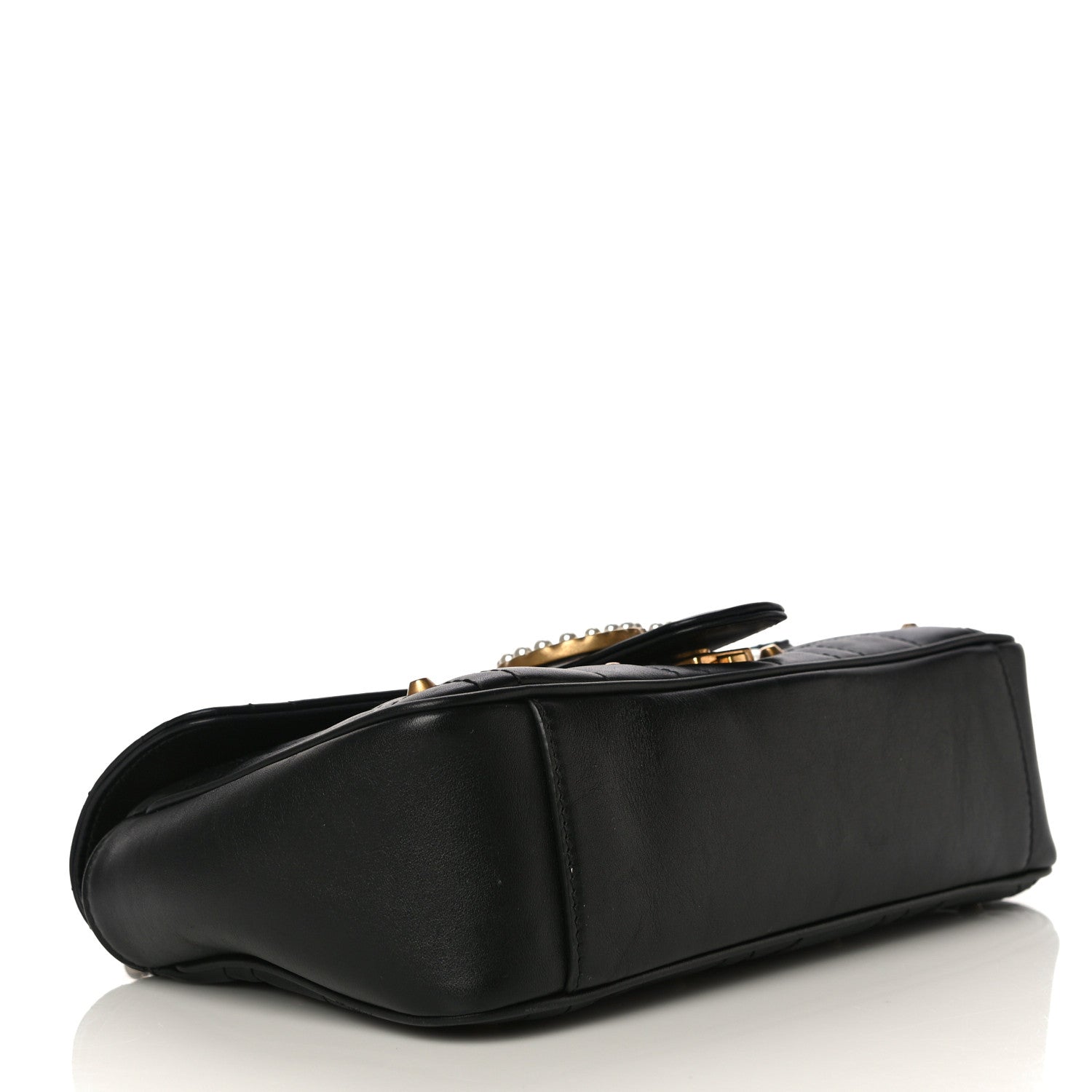 Gucci Calfskin Matelasse Studded Small Pearly GG Marmont Shoulder Bag Black 4 of 13