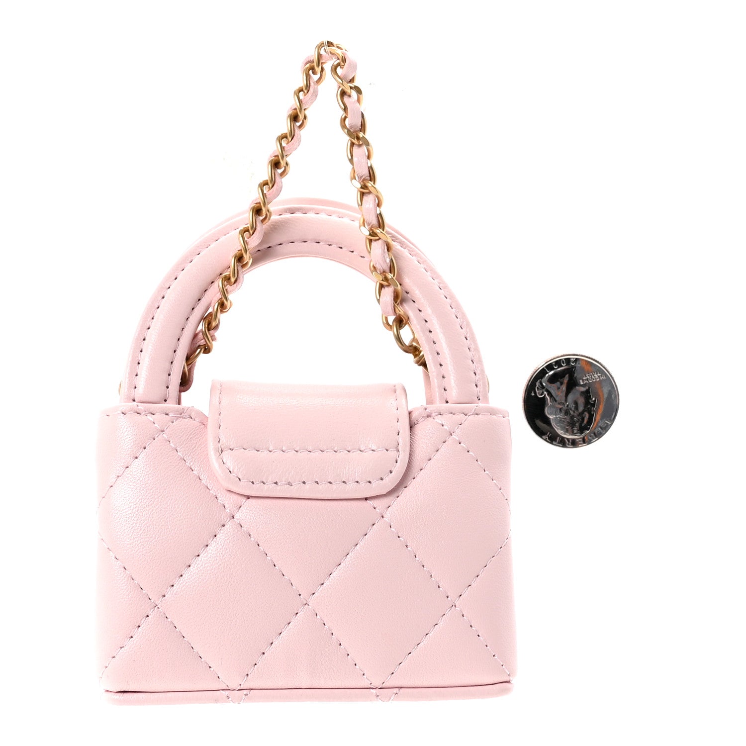 Chanel Shiny Lambskin Quilted Mini Kelly Bag Charm Light Pink