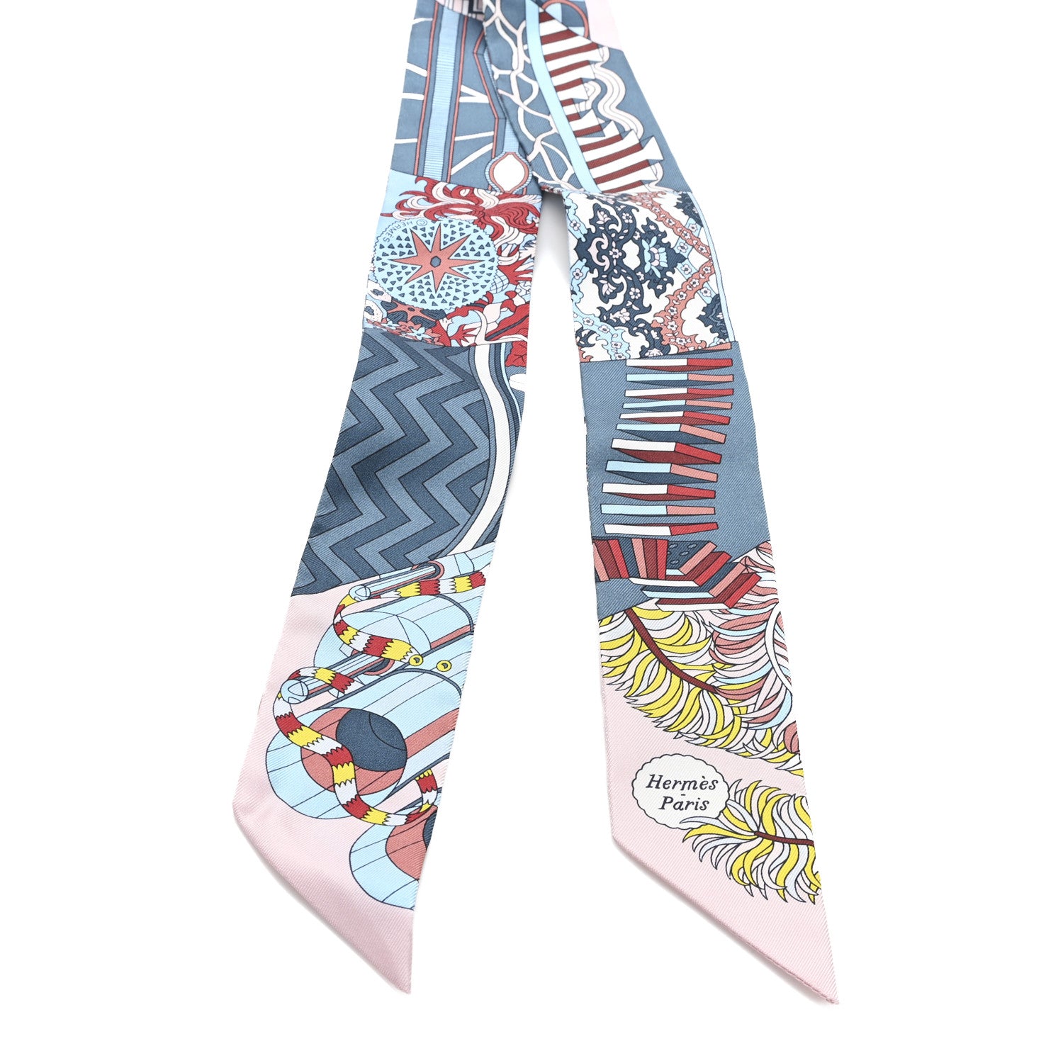 Hermes Silk De l'Ombrelle Aux Duels Twilly Bleu Moyen Rose Pale 2 of 3
