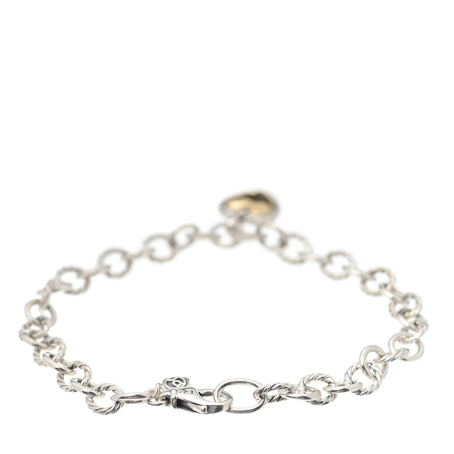 Sterling Silver 18K Yellow Gold Cable Cookie Classic Heart Charm Bracelet