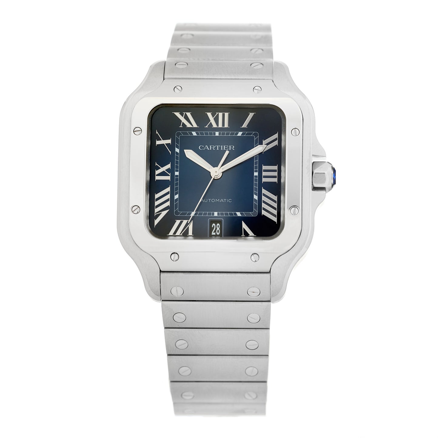 Stainless Steel 39.8mm Santos De Cartier Automatic Watch Blue