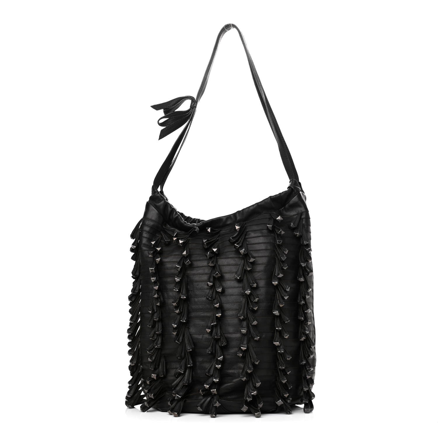 Valentino Garavani Lambskin Rockstud Fringe Bucket Black 1 of 11