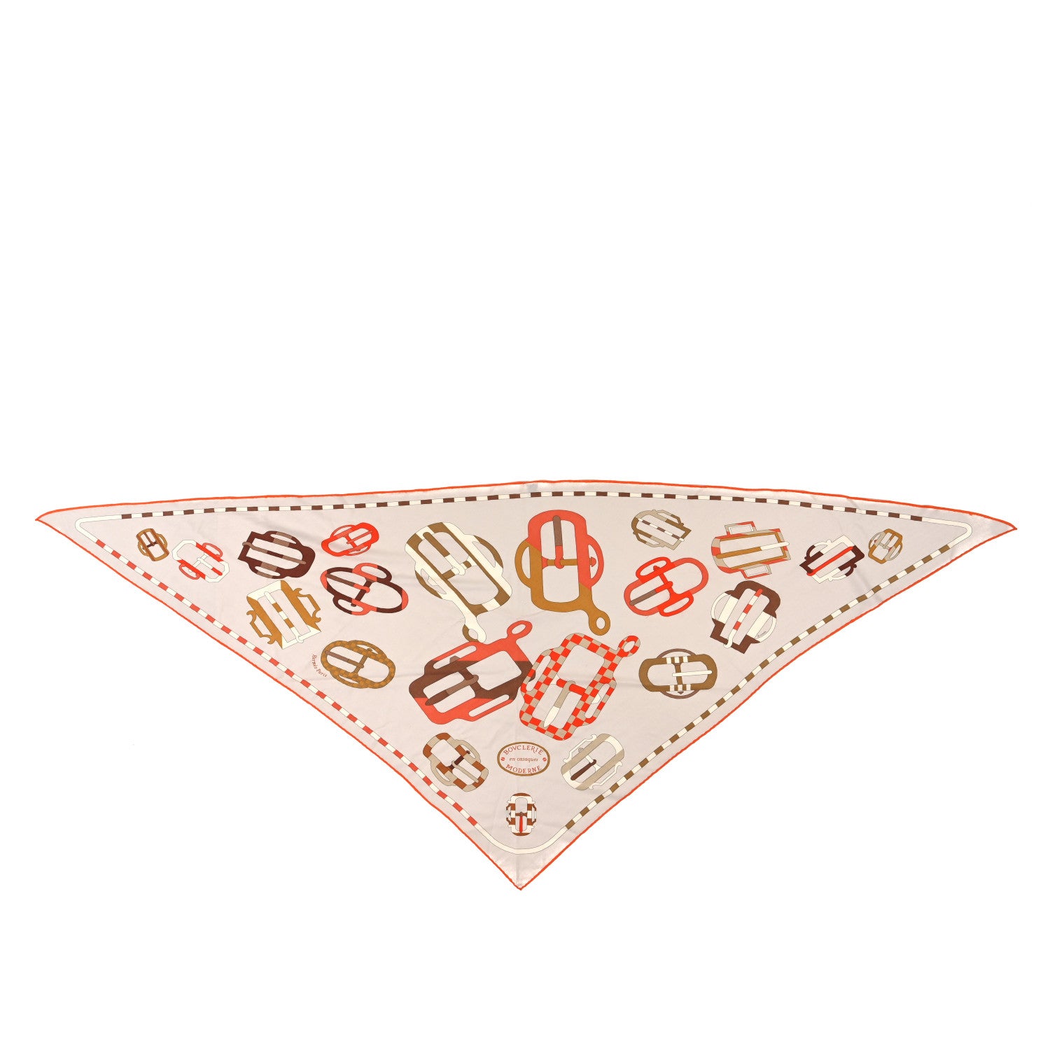 Hermes Cashmere Silk Bouclerie Moderne En Casaque Giant Triangle Scarf Grege Orange Mordore 1 of 4