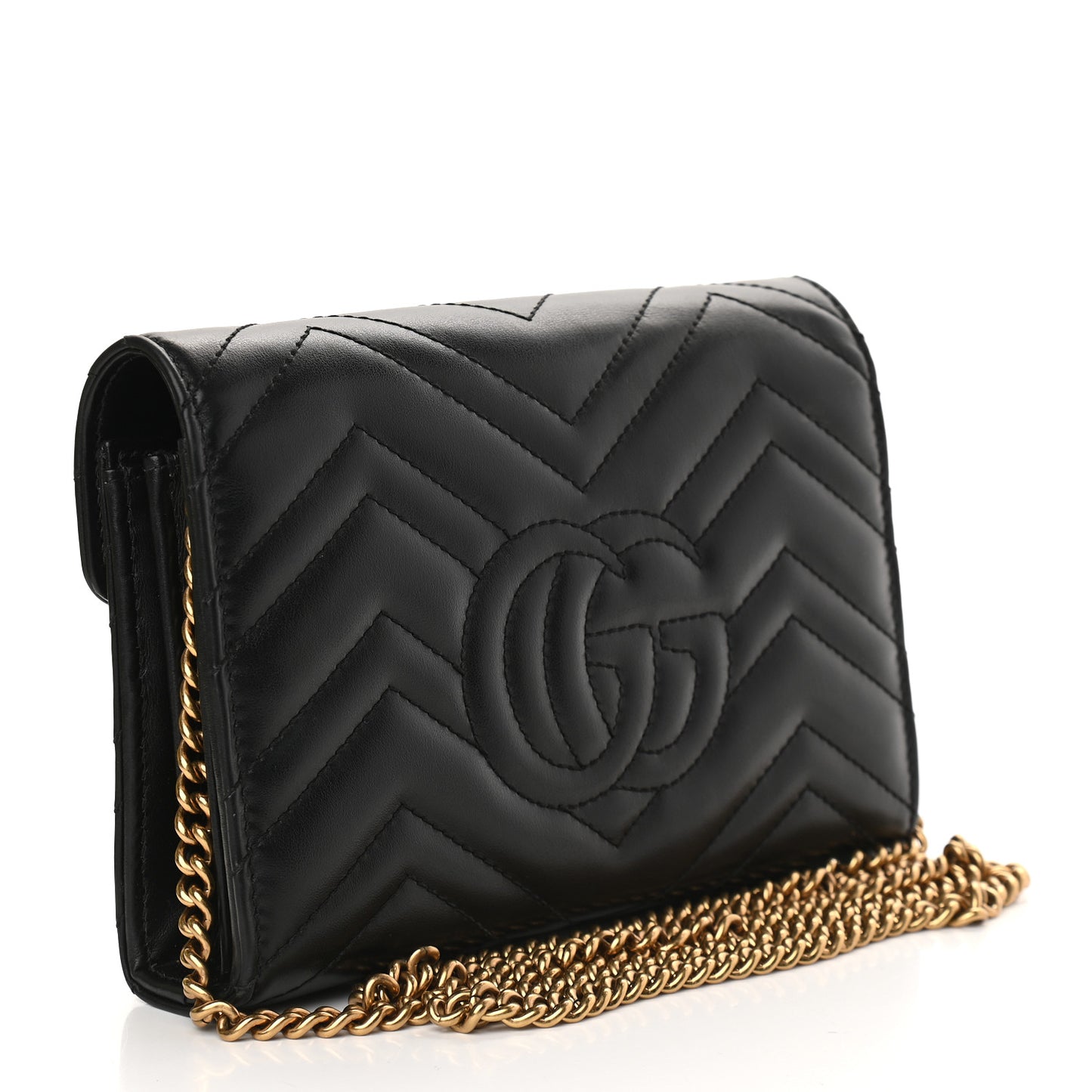 Calfskin Matelasse GG Marmont Chain Wallet Black