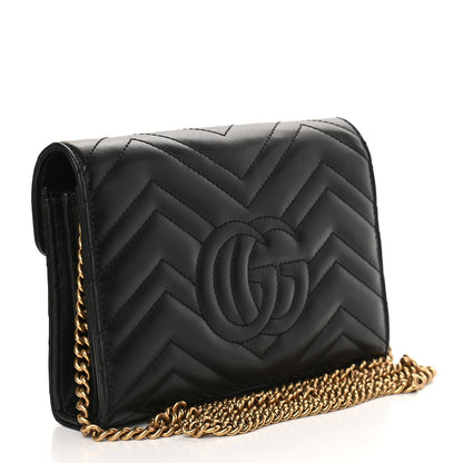 Gucci Calfskin Matelasse GG Marmont Chain Wallet Black 3 of 9