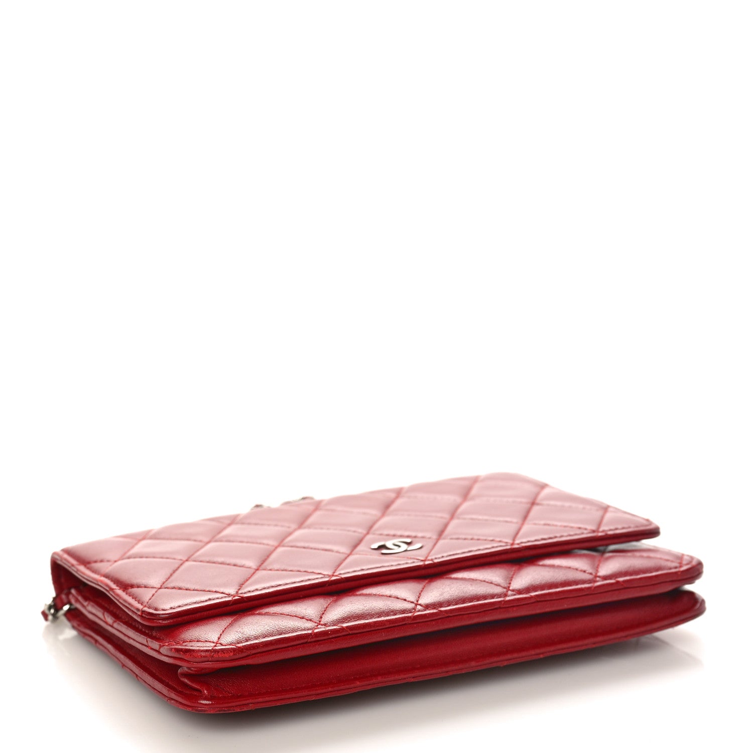 Chanel Lambskin Quilted Wallet On Chain WOC Red 4 of 10