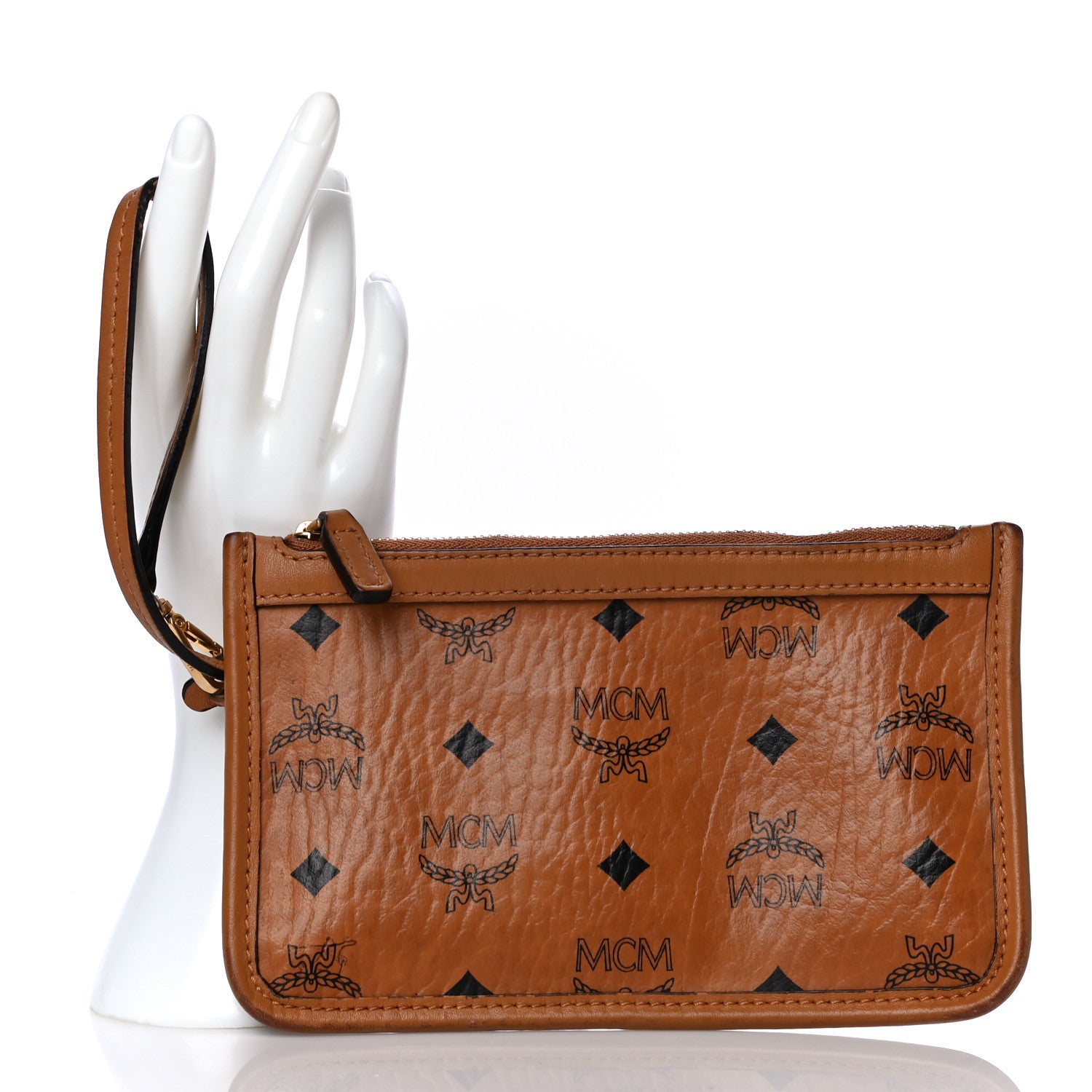 MCM Visetos Wristlet Zip Pouch Cognac 2 of 11