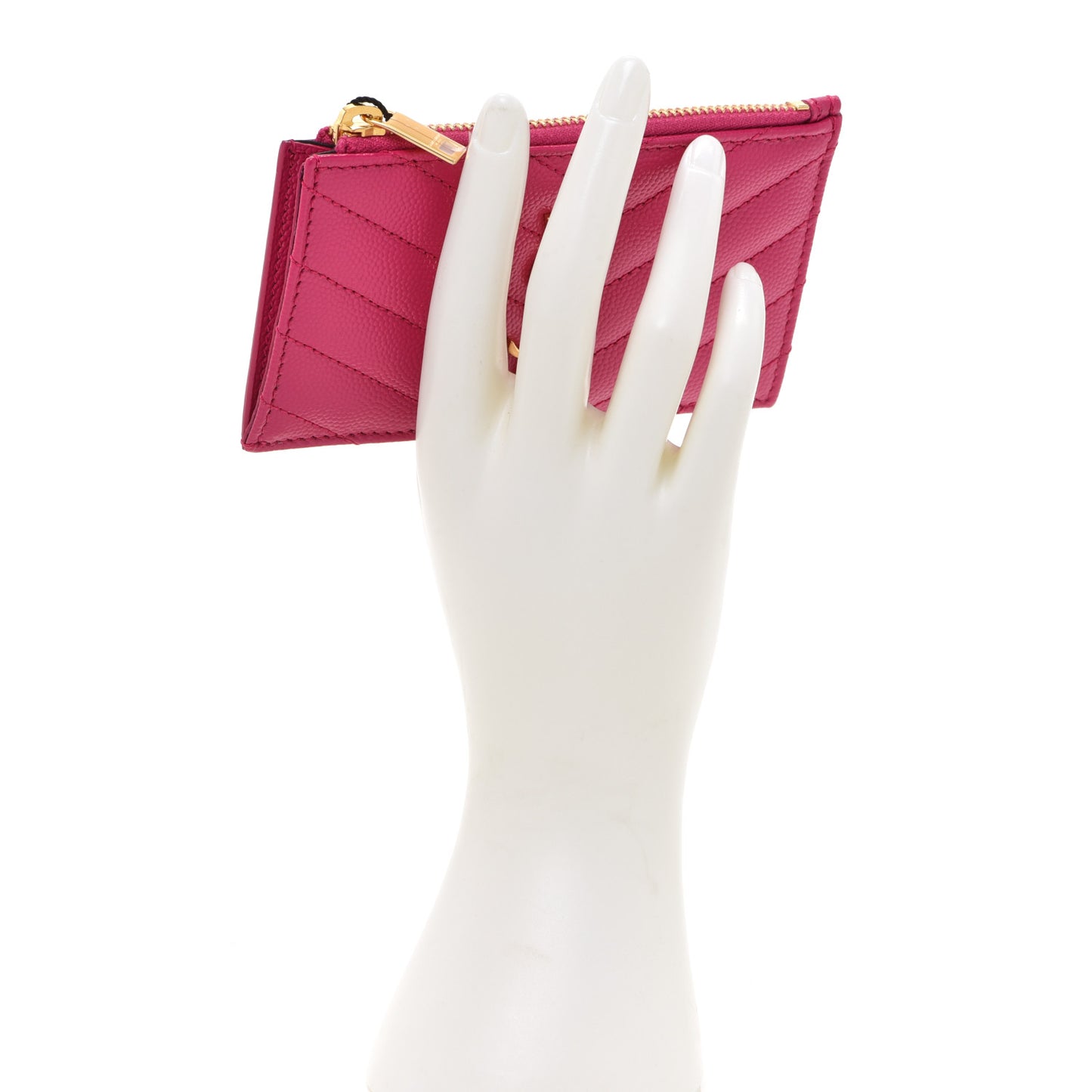 Grain De Poudre Matelasse Chevron Monogram Fragments Zippered Card Case Fresh Fuxia