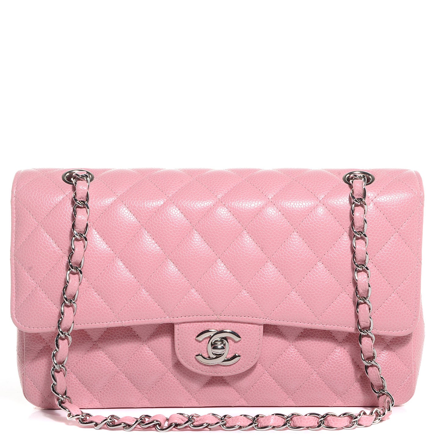 Caviar Quilted Medium Double Flap Pink