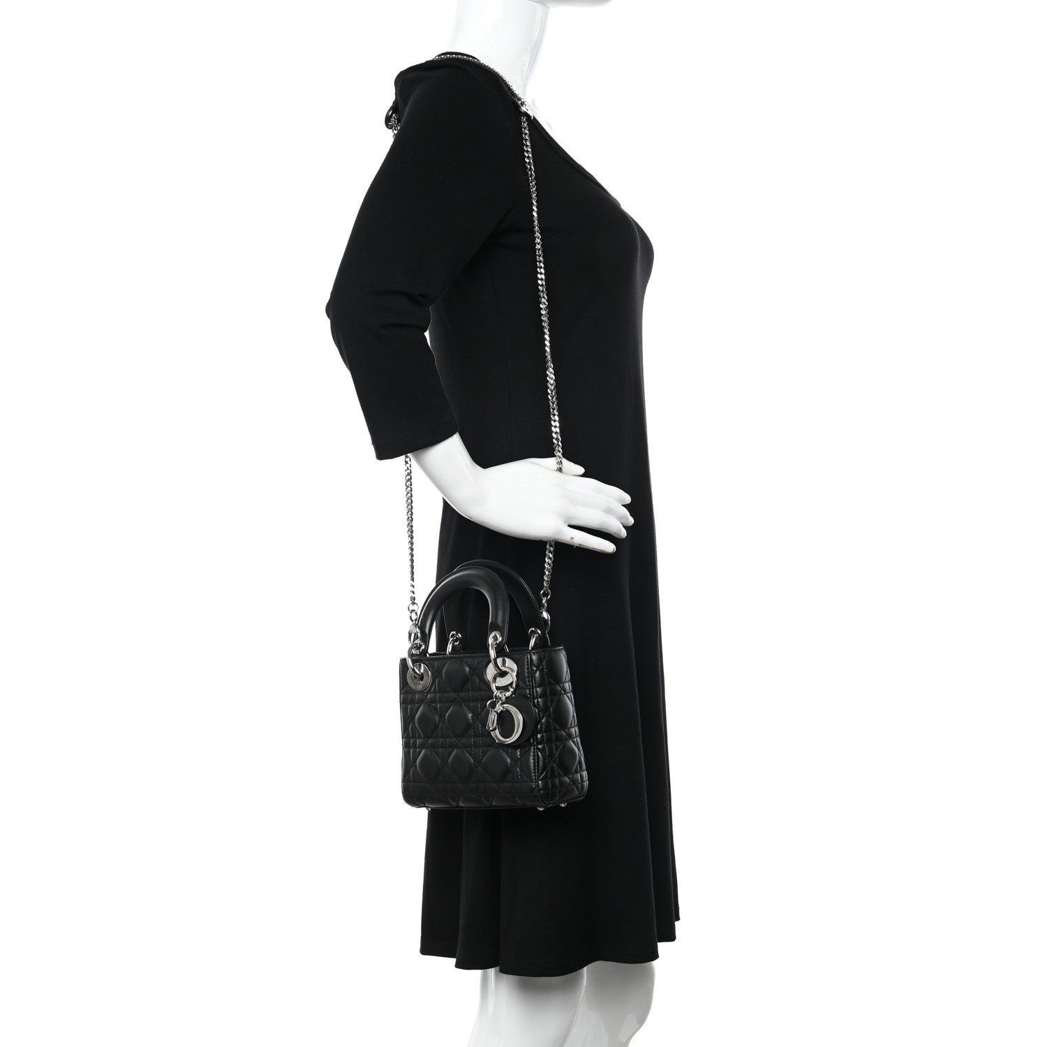 Christian Dior Lambskin Cannage Mini Lady Dior Black 2 of 11