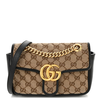 Gucci Monogram Matelasse Diagonal Mini GG Marmont Shoulder Bag Beige Black 1 of 10