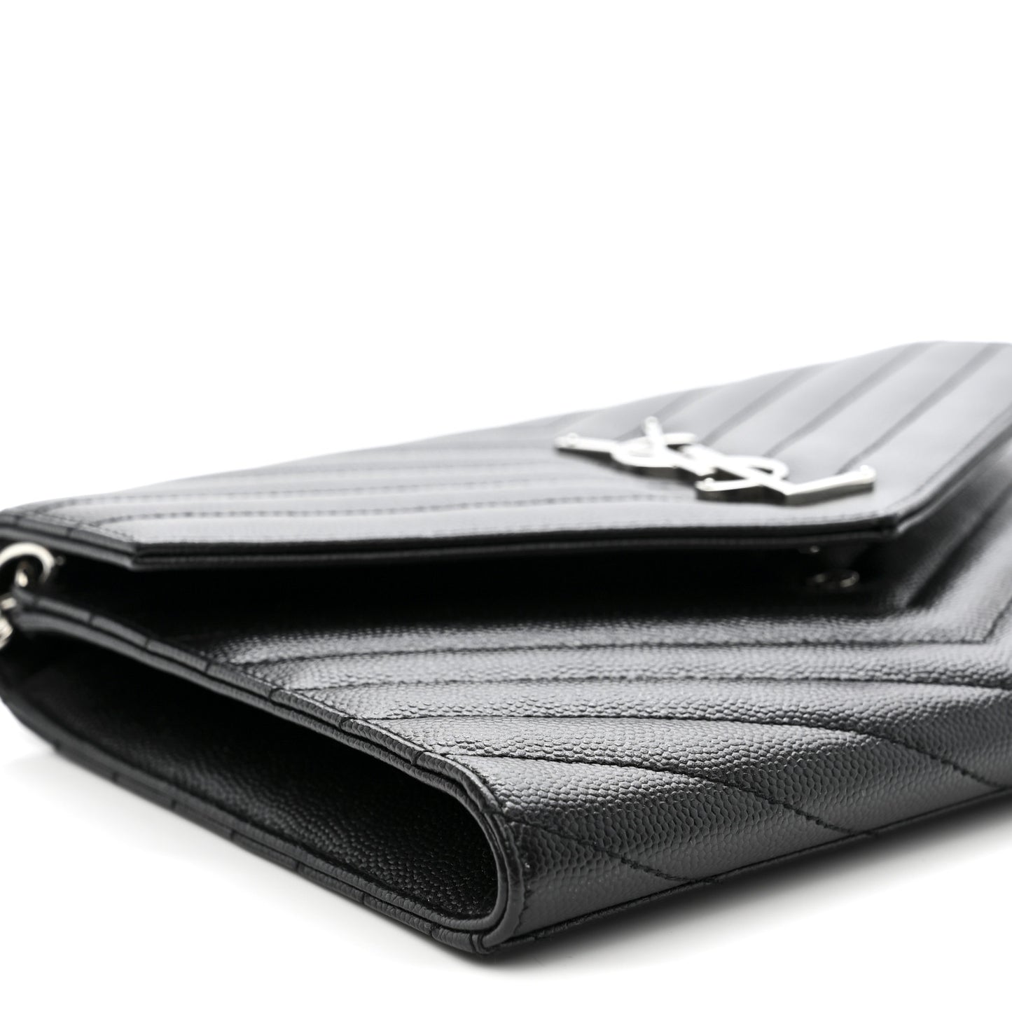 Grain De Poudre Matelasse Chevron Monogram Envelope Clutch Black