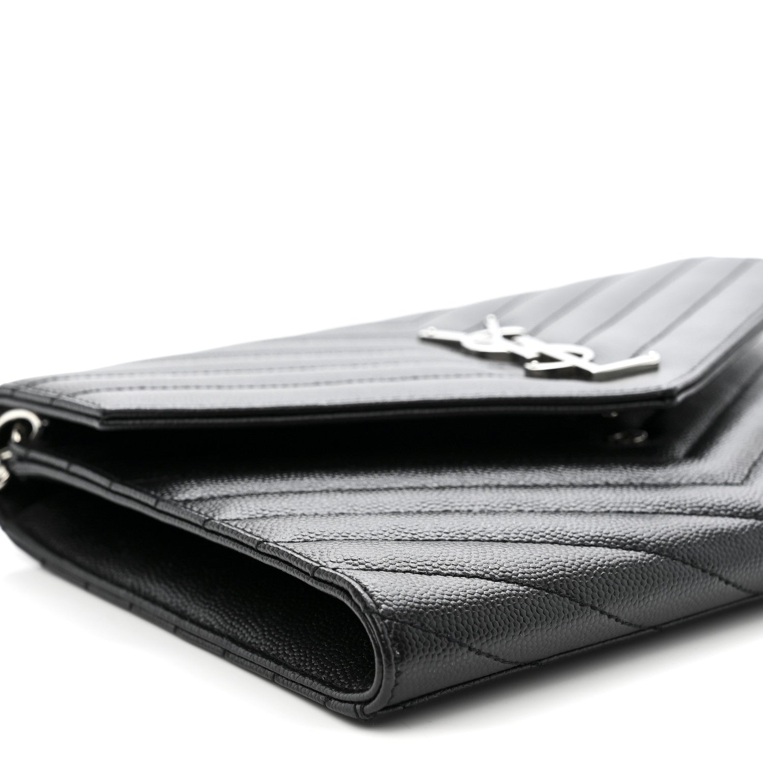 Saint Laurent Grain De Poudre Matelasse Chevron Monogram Envelope Clutch Black 9 of 10