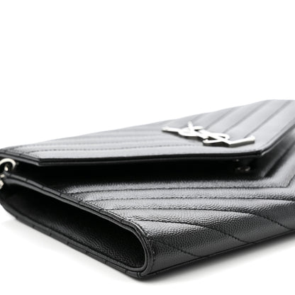 Saint Laurent Grain De Poudre Matelasse Chevron Monogram Envelope Clutch Black 9 of 10