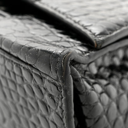 Balenciaga Shiny Calfskin Monochrome Crocodile Embossed Medium Hourglass Top Handle Bag Black 16 of 20