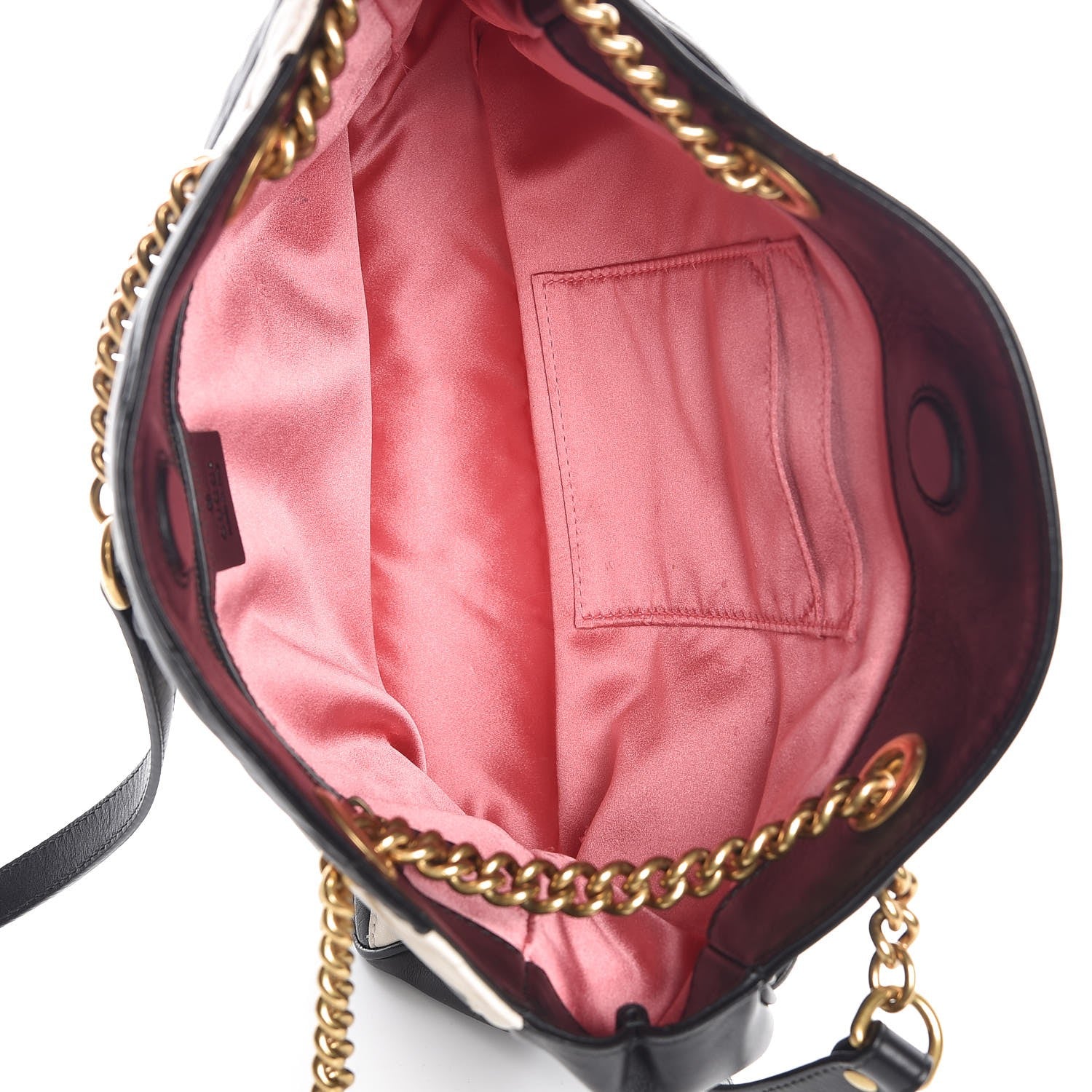 Gucci Calfskin Matelasse Medium GG Marmont Open Top Shoulder Bag Black White 5 of 8