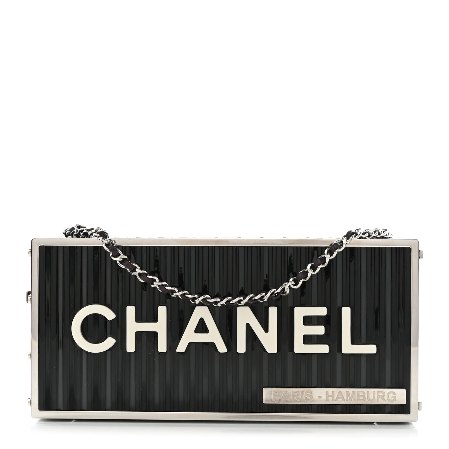 Resin Enamel CC Shopping Container Signature Minaudiere Clutch Black White