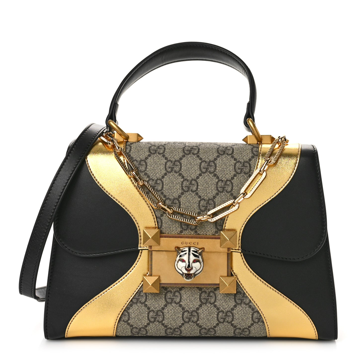 GG Supreme Monogram Small Osiride Top Handle Bag Black Gold