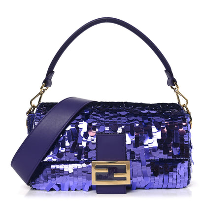 Fendi Sequin Paillettes Shiny Nappa Sex and the City Baguette Viola Purple Rain 1 of 10