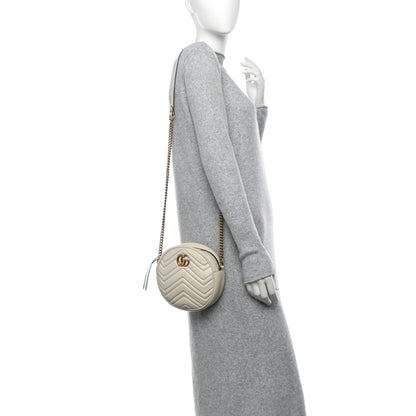 Gucci Calfskin Matelasse Mini GG Marmont Round Shoulder Bag White 2 of 13
