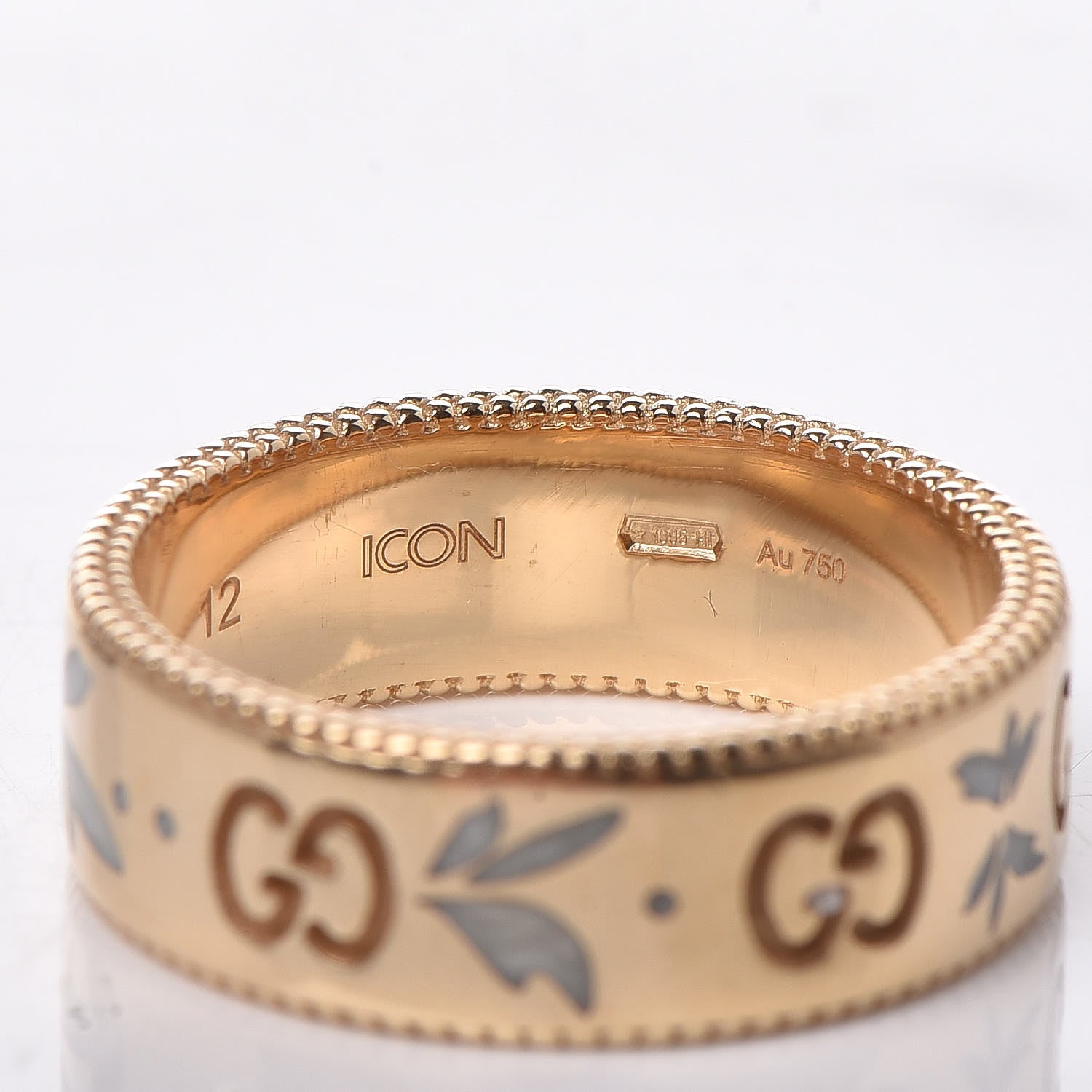 Gucci 18K Yellow Gold Enamel Wide Icon Blooms Ring 52 6 4 of 5