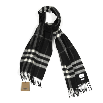 Burberry Cashmere Giant Check Fringe Scarf Black 1 of 3