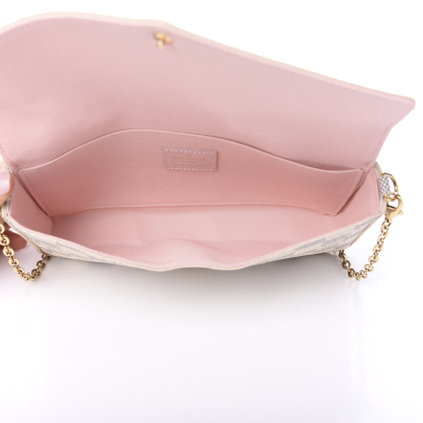 Damier Azur Pochette Felicie Chain Wallet Rose Ballerine