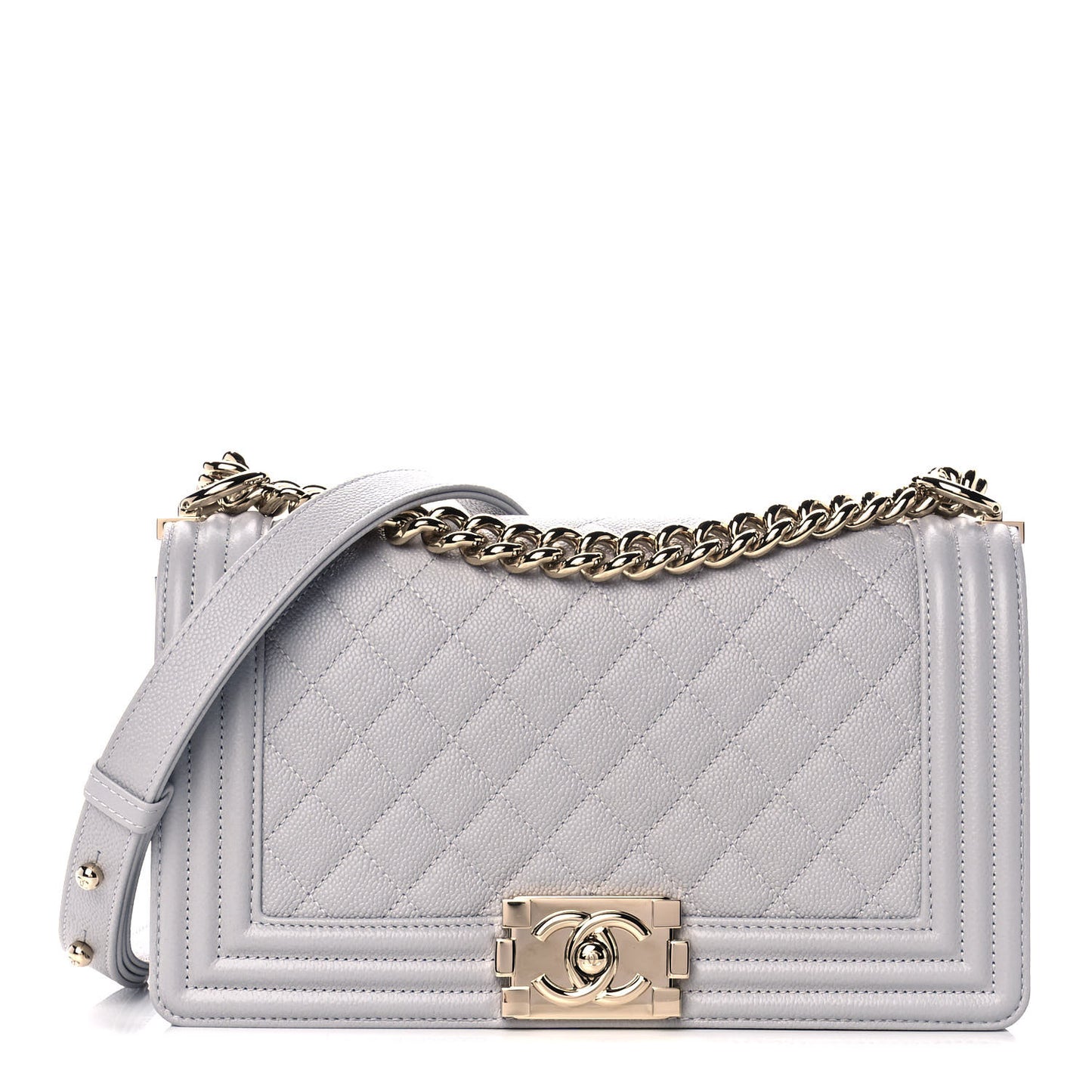 Caviar Quilted Medium Boy Flap Light Grey