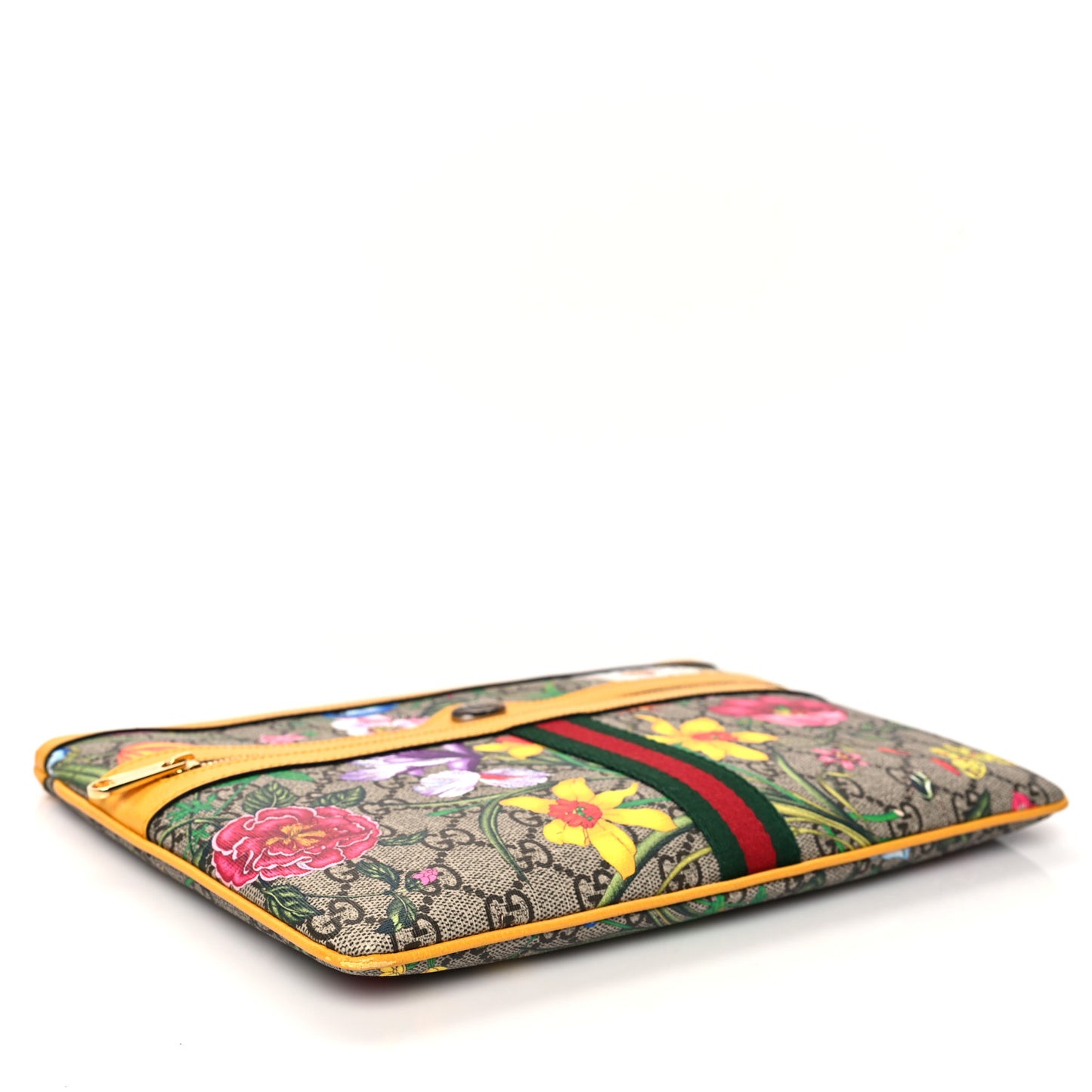 GG Supreme Monogram Flora Large Ophidia Pouch Clutch Beige Multicolor Crop