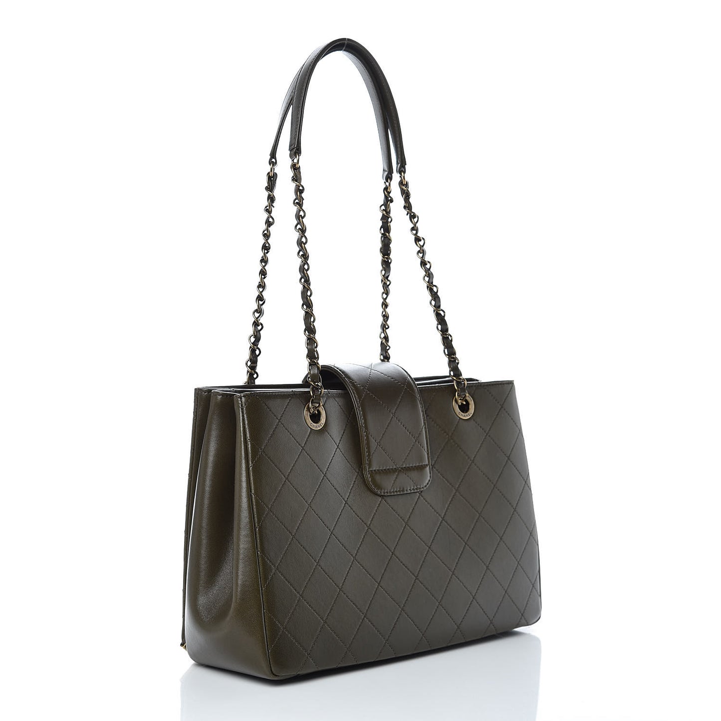 Calfskin Stitched Shopping Tote Green