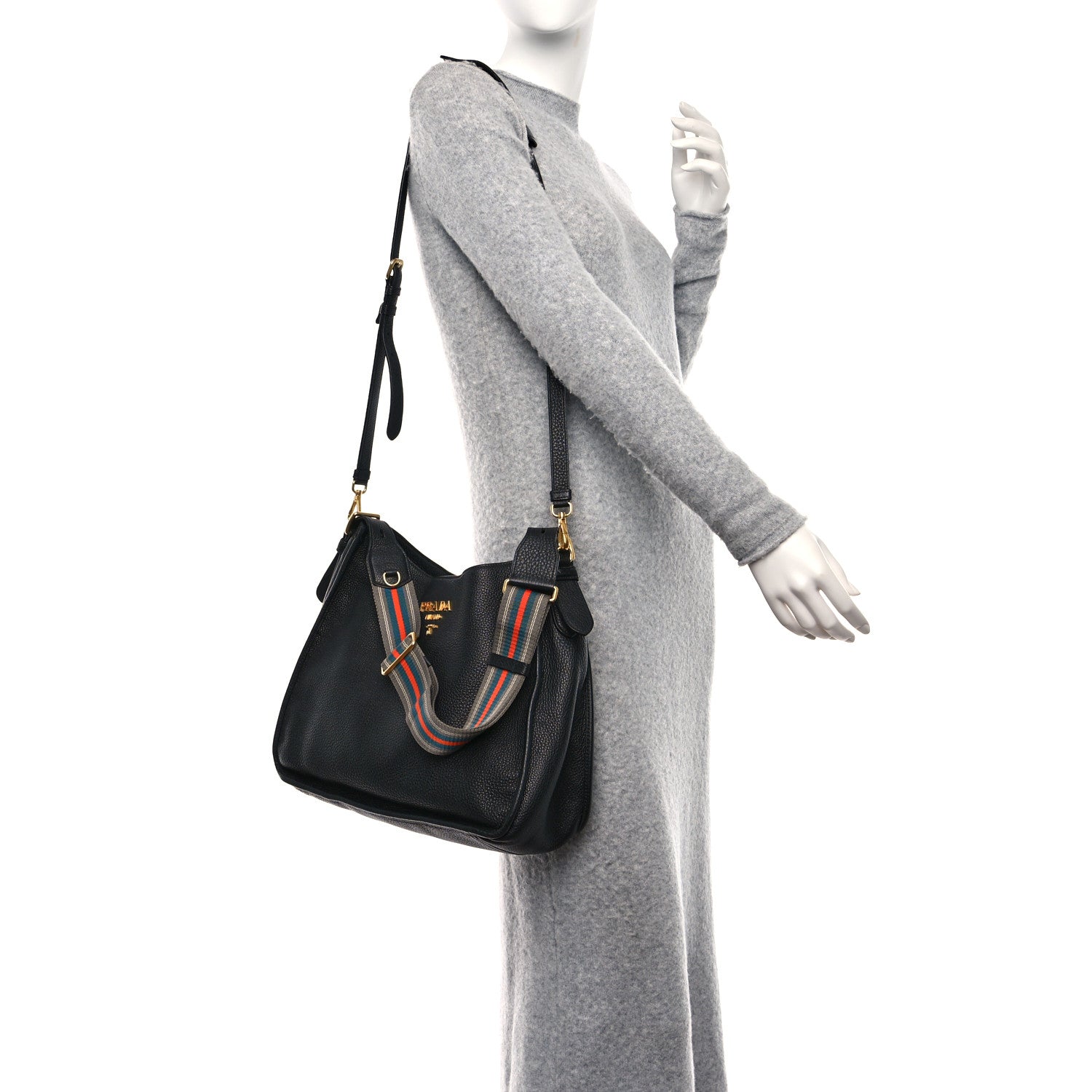 Prada Vitello Daino Double Strap Messenger Black 3 of 11