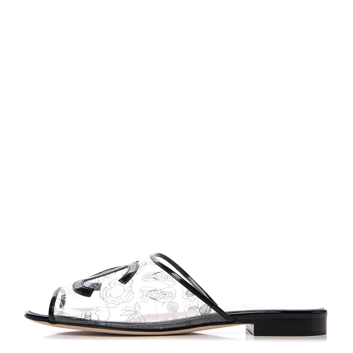 Fantasy Patent Plastic CC Mules 39.5 Transparent Black