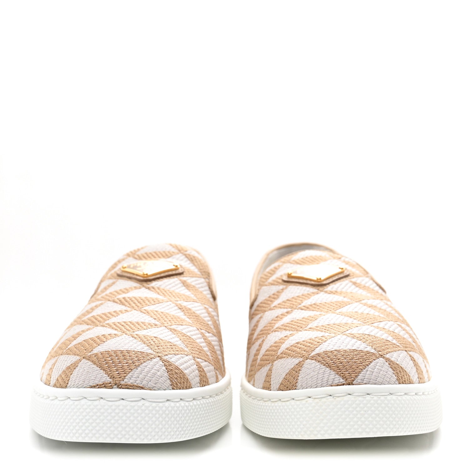 Prada Jacquard Trianglolo Symbole Embroidered Metal Triangle Logo Slip On Sneakers 38 Corda Talco 3 of 10