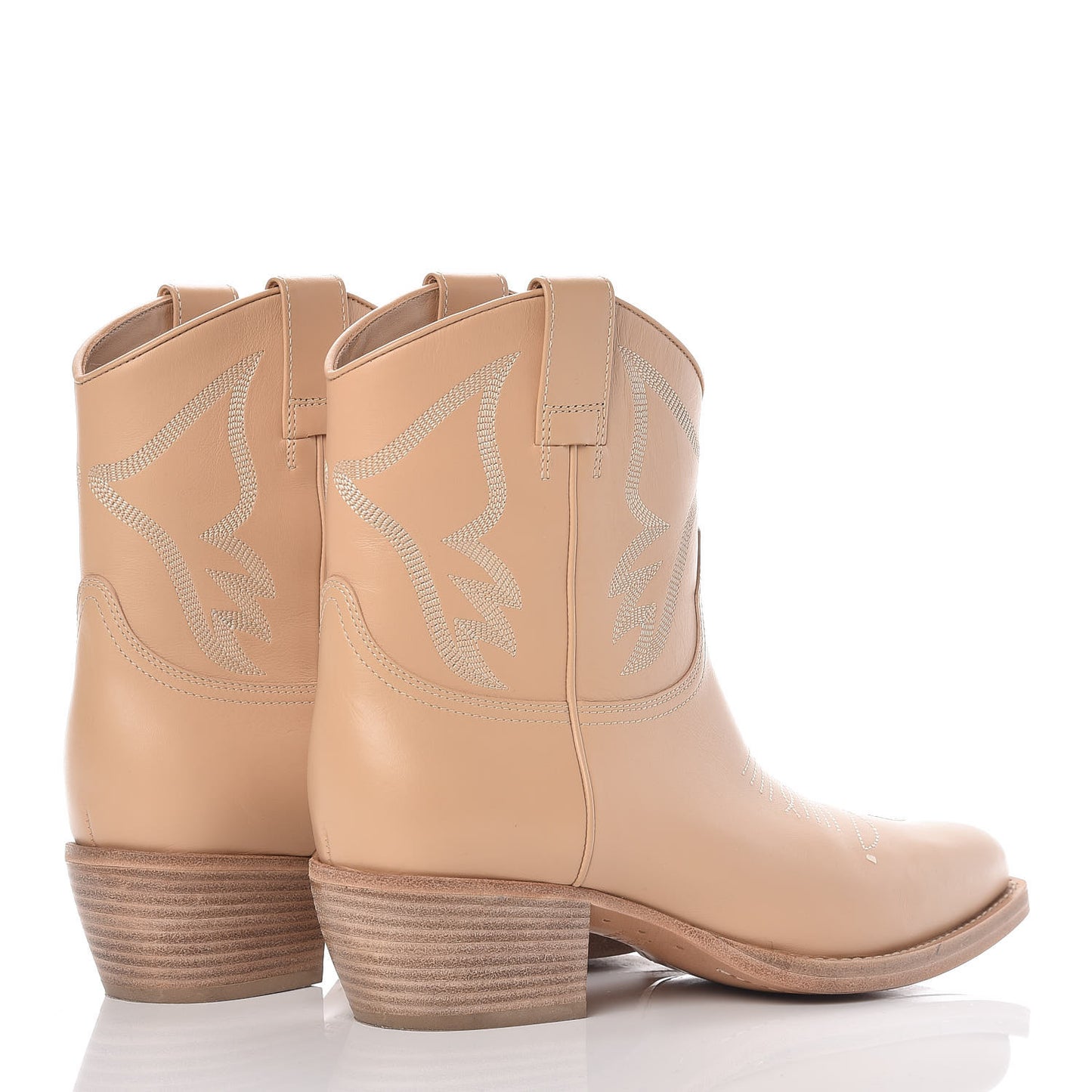 Calfskin Embroidered Texan Cowboy Ankle Boots 39 Beige