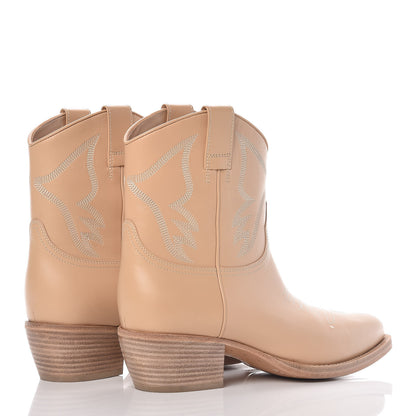 Valentino Garavani Calfskin Embroidered Texan Cowboy Ankle Boots 39 Beige 4 of 9
