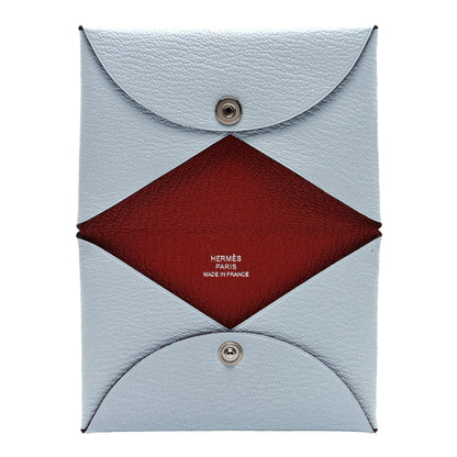 Hermes Chevre Mysore Verso Calvi Card Case Bleu Brume Brique 5 of 7