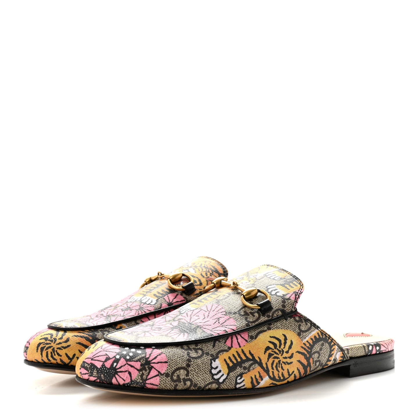 GG Supreme Monogram Bengal Womens Princetown Slippers 37.5 Beige Crop Pink