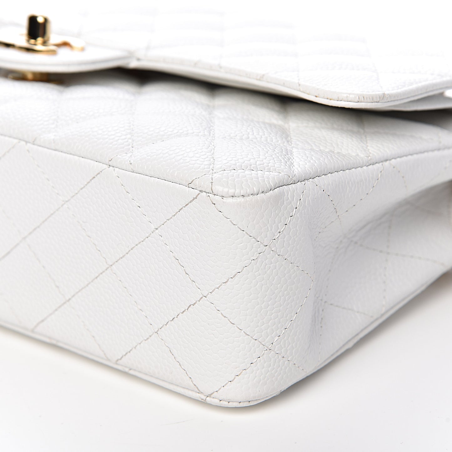 Caviar Quilted Medium Double Flap White