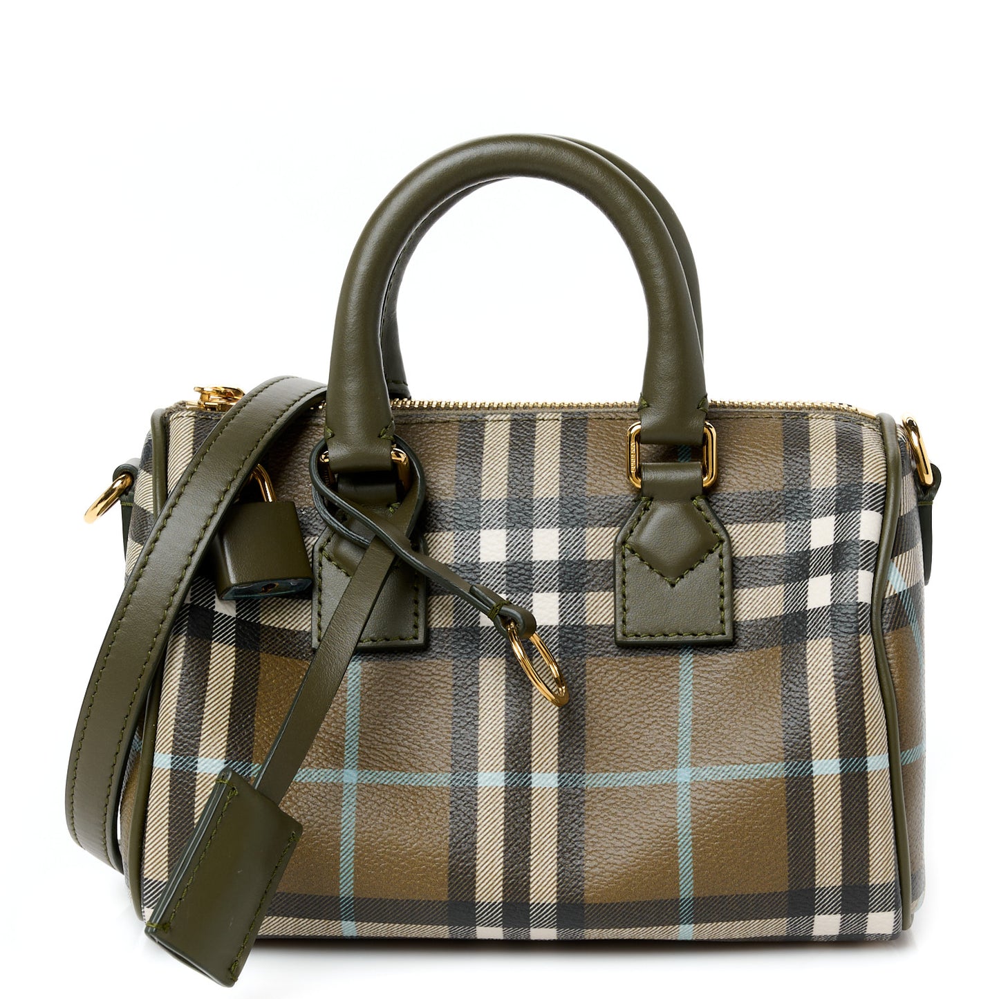 Vintage Check Mini Bowling Bag Olive Green