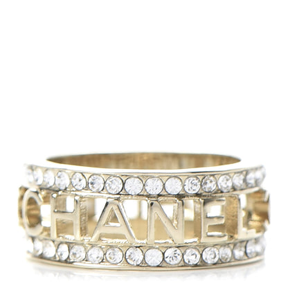 Chanel Metal Crystal Bow-tiful CC Logo Ring 7 Gold 3 of 5