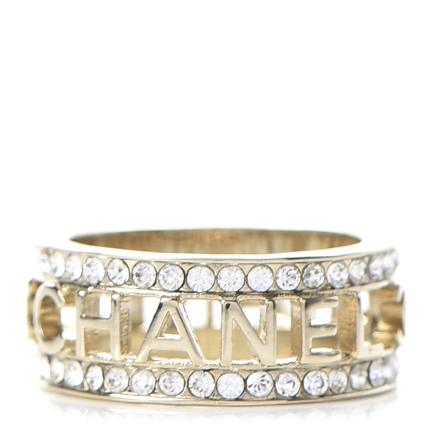 Chanel Metal Crystal Bow-tiful CC Logo Ring 54 Gold 3 of 5